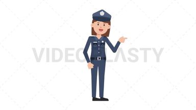 White Policewoman Pointing Right Stock Animation