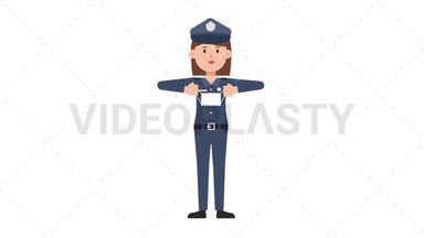 White Policewoman Putting on Face Mask Stock Animation