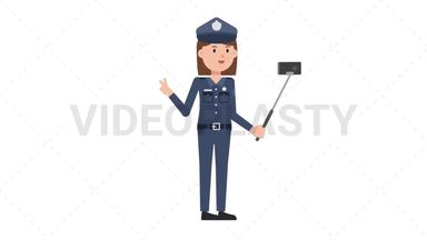 White Policewoman Selfie Stick Stock Animation