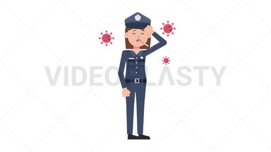 White Policewoman Sick with Covid Stock Animation