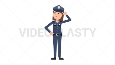 White Policewoman Thinking Stock Animation