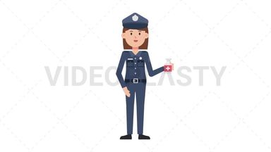 White Policewoman Using Disinfectant Spray Stock Animation