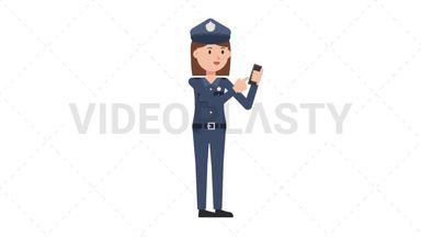 White Policewoman Using Phone Stock Animation