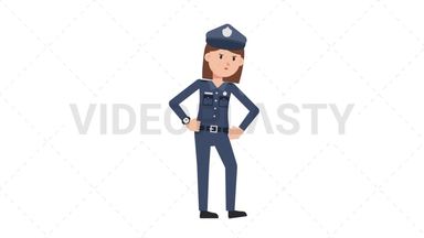 White Policewoman Waiting Stock Animation