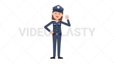 White Policewoman Waving Stock Animation