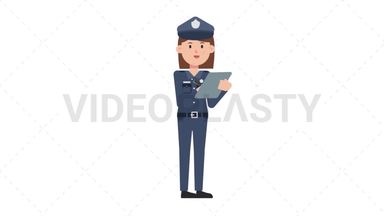 White Policewoman Writing on Clipboard Stock Animation