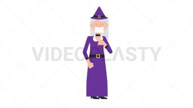White Witch Face Mask Coughing Stock Animation