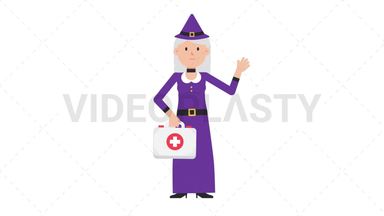 White Witch Holding First Aid Kit Stock Animation
