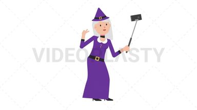 White Witch Selfie Stick  Stock Animation