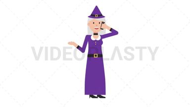 White Witch Talking on the Phone Happy Stock Animation