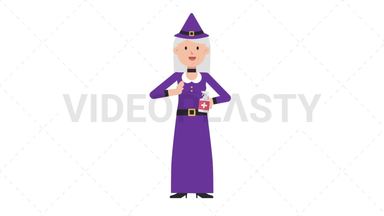 White Witch Using Disinfectant Spray Stock Animation