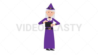 White Witch Using Tablet Happy Stock Animation