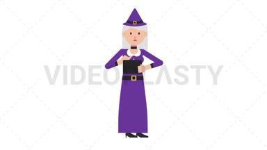 White Witch Using Tablet Sad Stock Animation