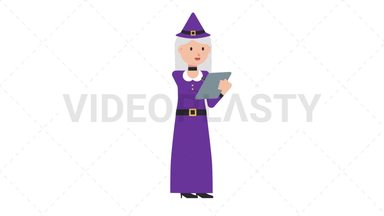White Witch Writing on Clipboard Stock Animation