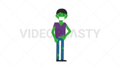 Zombie Man Face Mask Coughing  Stock Animation