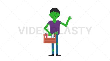 Zombie Man Holding Toolbox Stock Animation