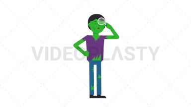 Zombie Man Searching with a Magnifying Glass Stock Animation