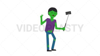 Zombie Man Selfie Stick Stock Animation