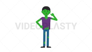 Zombie Man Thinking Stock Animation