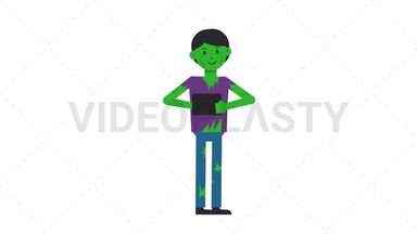 Zombie Man Using Tablet Happy Stock Animation