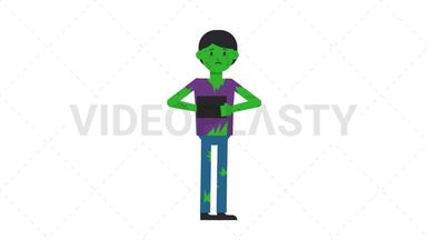 Zombie Man Using Tablet Sad Stock Animation