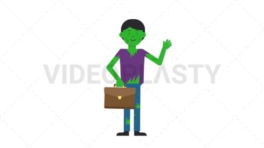 Zombie Man Waving with Briefcase Stock Animation