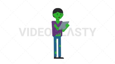 Zombie Man Writing on Clipboard Stock Animation