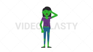 Zombie Woman Crying Stock Animation