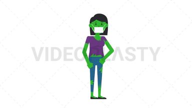 Zombie Woman Face Mask Coughing  Stock Animation