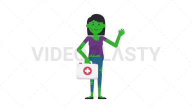Zombie Woman Holding First Aid Kit Stock Animation