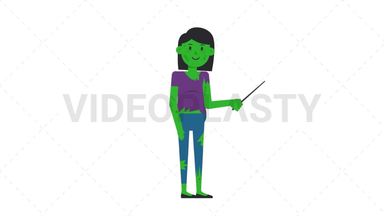 Zombie Woman Holding Pointer Stick Stock Animation