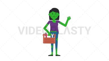 Zombie Woman Holding Toolbox Stock Animation
