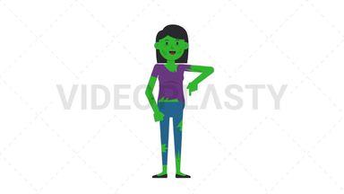 Zombie Woman Pointing Below Stock Animation