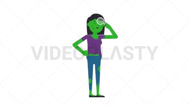 Zombie Woman Searching with Magnifying Glass Stock Animation