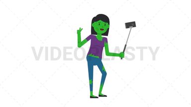 Zombie Woman Selfie Stick Stock Animation