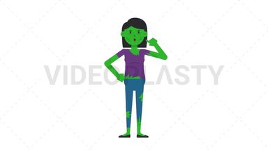 Zombie Woman Thinking Stock Animation