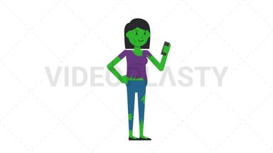 Zombie Woman Using Phone Happy Stock Animation