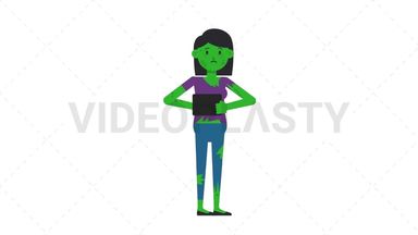 Zombie Woman Using Tablet Sad Stock Animation