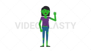Zombie Woman Waving Stock Animation