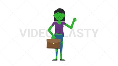 Zombie Woman Waving with Briefcase Stock Animation