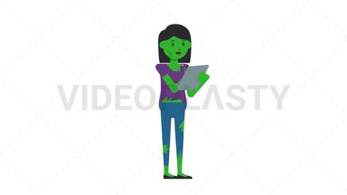 Zombie Woman Writing on Clipboard Stock Animation