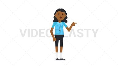 Black Female EU Referee Pointing Right Animated GIF