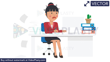 Asian Corporate Woman Being Stressed at Work Vector Clipart