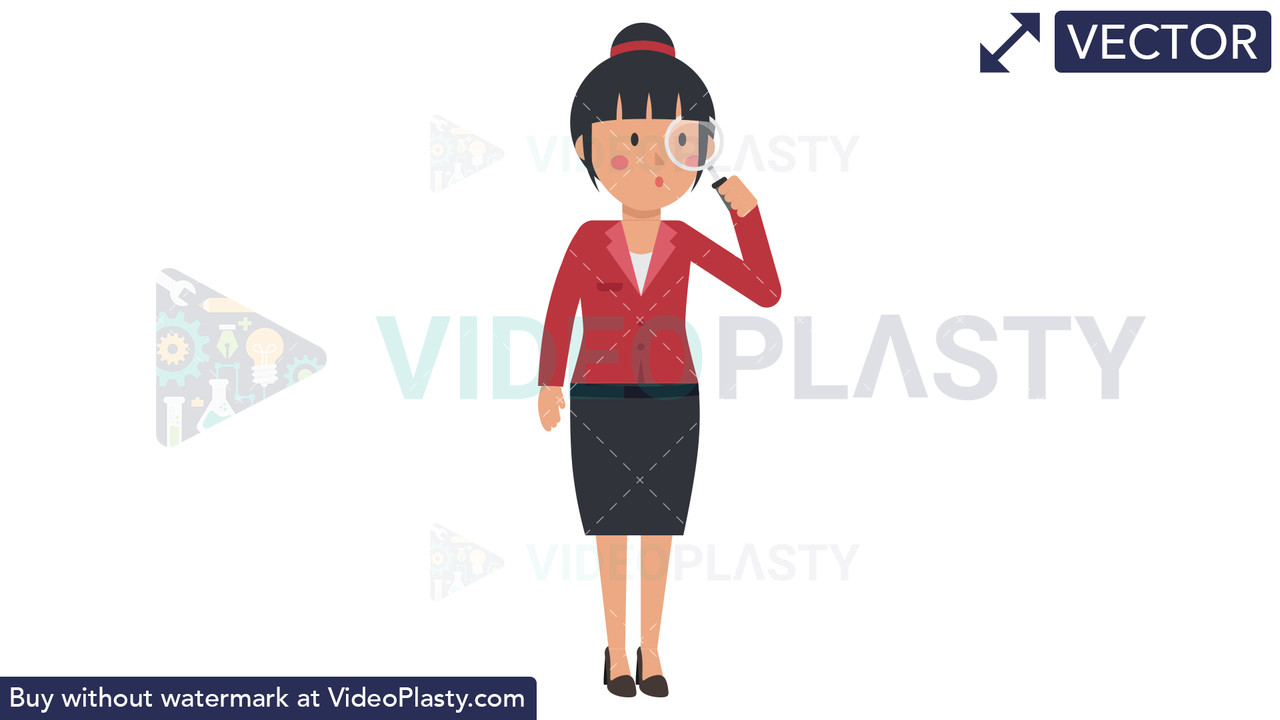 Asian Corporate Woman Researching Vector Clipart