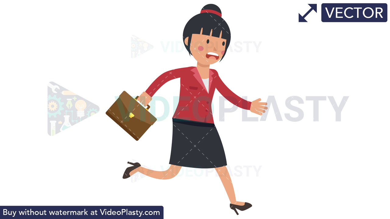 Asian Corporate Woman Running Late Vector Clipart