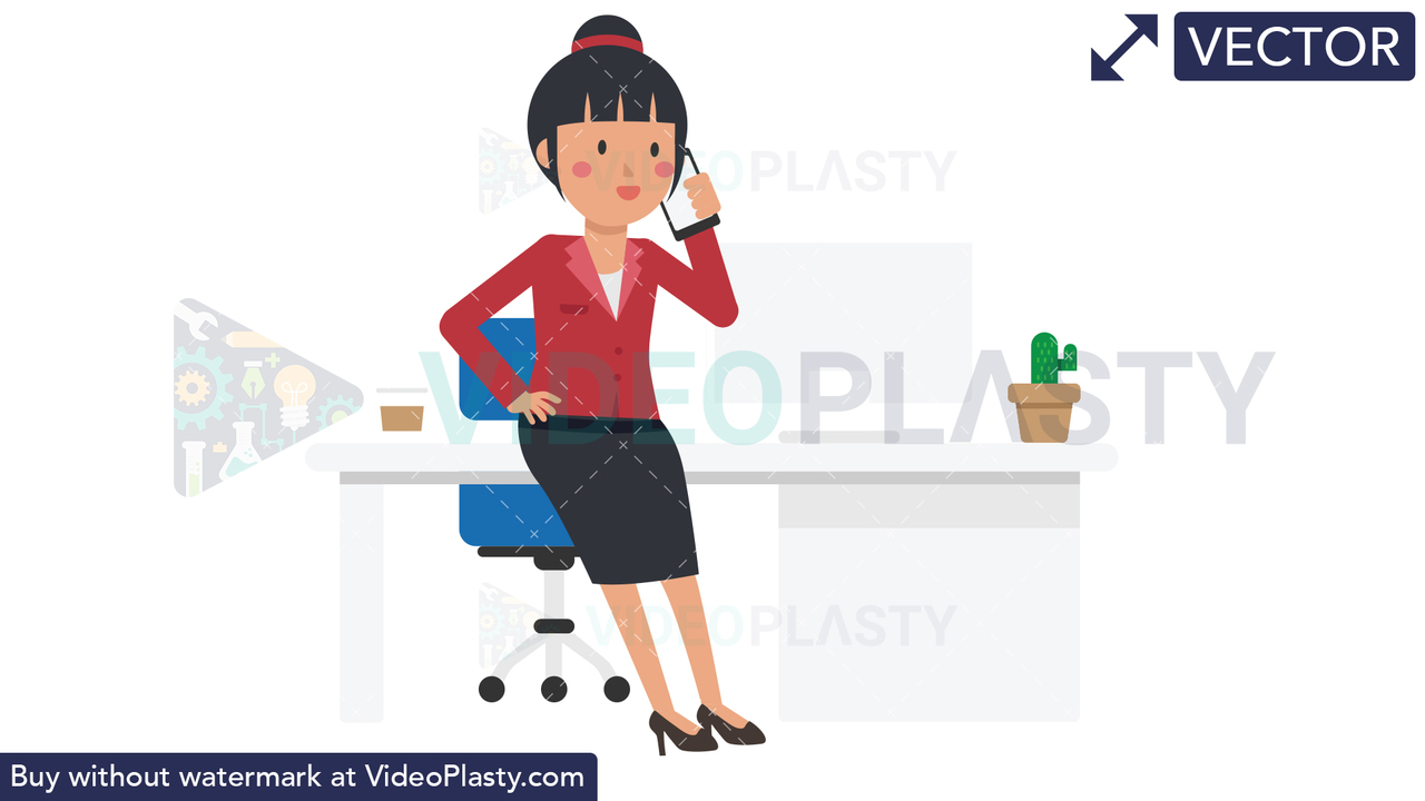 Asian Corporate Woman Talking on the Phone Vector Clipart