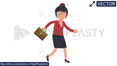 Asian Corporate Woman Walking With Suitcase Vector Clipart