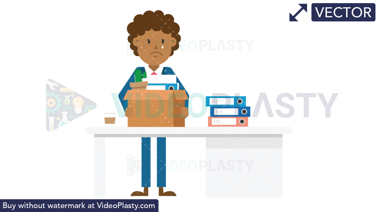 Black Corporate Man Packing His Things Vector Clipart