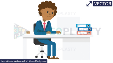 Black Corporate Man Serious at Work Vector Clipart