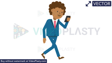 Black Corporate Man Walking Looking at His Cellphone Vector Clipart